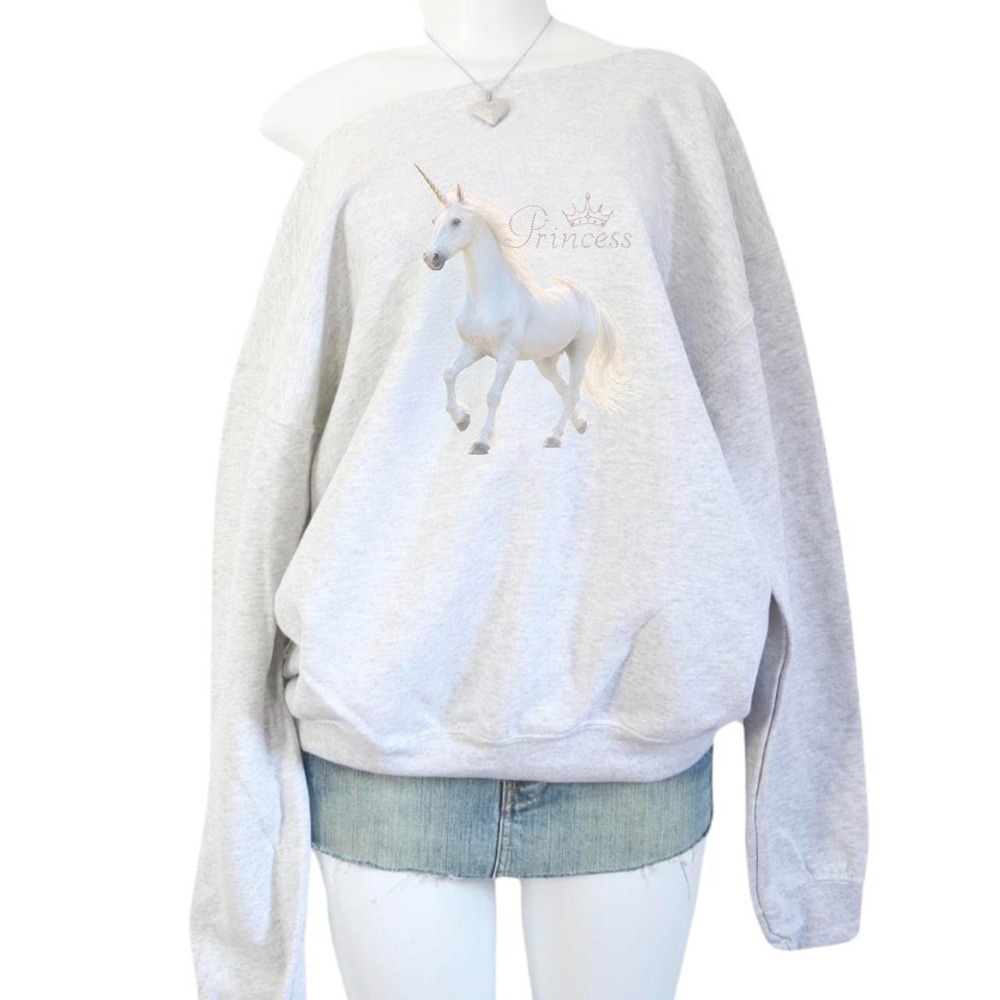 y2k princess unicorn graphic grey crewneck sweatshirt